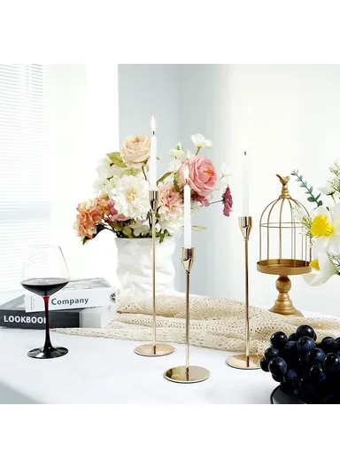 3Pcs Taper Candle Holders Dining Table Decor Romantic Candlelight Dinner Centerpiece - Imitation Gold