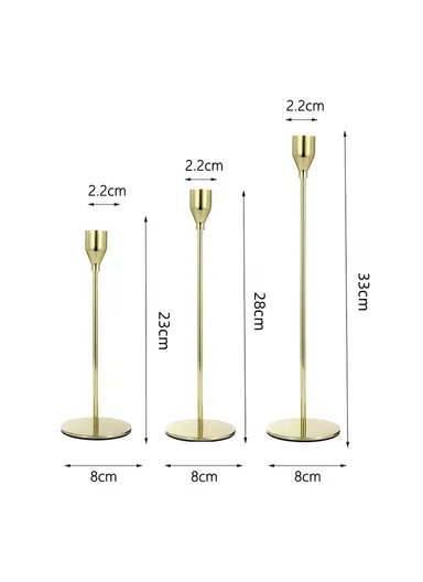 3Pcs Taper Candle Holders Dining Table Decor Romantic Candlelight Dinner Centerpiece - Imitation Gold