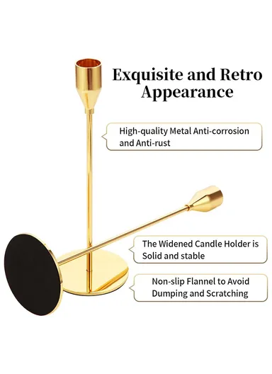 3Pcs Taper Candle Holders Dining Table Decor Romantic Candlelight Dinner Centerpiece - Imitation Gold