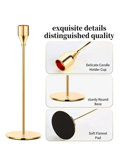 3Pcs Taper Candle Holders Dining Table Decor Romantic Candlelight Dinner Centerpiece - Imitation Gold