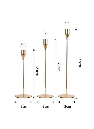 3Pcs Taper Candle Holders Dining Table Decor Romantic Candlelight Dinner Centerpiece - Bright Gold