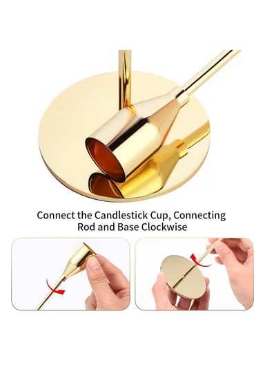 3Pcs Taper Candle Holders Dining Table Decor Romantic Candlelight Dinner Centerpiece - Bright Gold