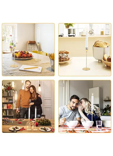 3Pcs Taper Candle Holders Dining Table Decor Romantic Candlelight Dinner Centerpiece - Bright Gold