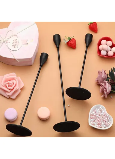 3Pcs Taper Candle Holders Dining Table Decor Romantic Candlelight Dinner Centerpiece - Black