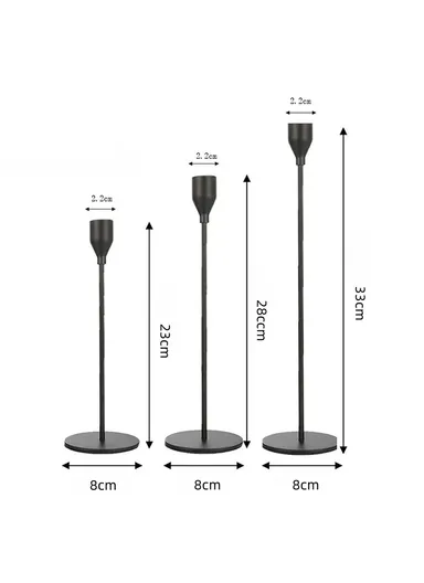 3Pcs Taper Candle Holders Dining Table Decor Romantic Candlelight Dinner Centerpiece - Black
