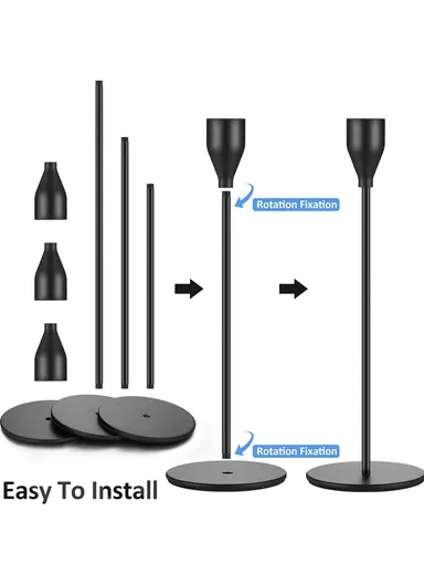 3Pcs Taper Candle Holders Dining Table Decor Romantic Candlelight Dinner Centerpiece - Black