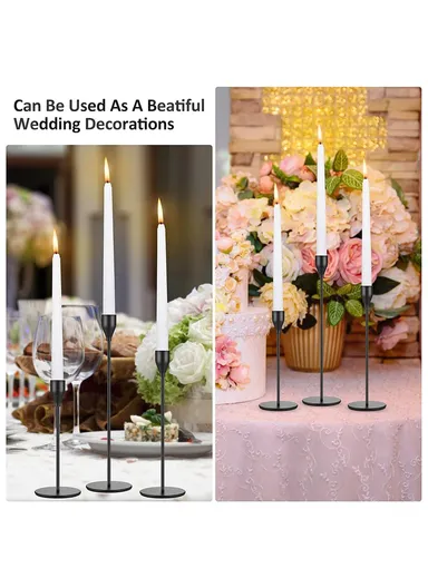 3Pcs Taper Candle Holders Dining Table Decor Romantic Candlelight Dinner Centerpiece - Black