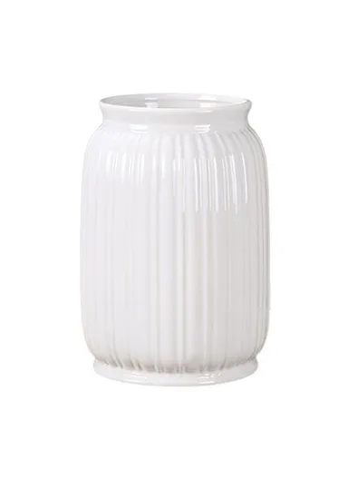 Large Size European Modern Minimalist Ceramic Striped Vase Home Decor Living Room Flower Arrangement Container - White