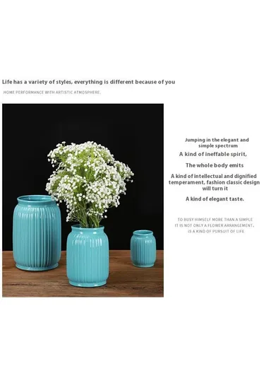 Large Size European Modern Minimalist Ceramic Striped Vase Home Decor Living Room Flower Arrangement Container - White