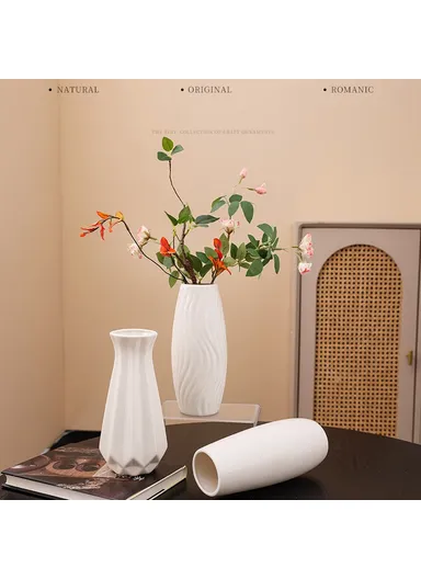 European Simple White Ceramic Vase Living Room Dining Table Decor Dried Fresh Flowers Hydroponic Plant Holder - Style I