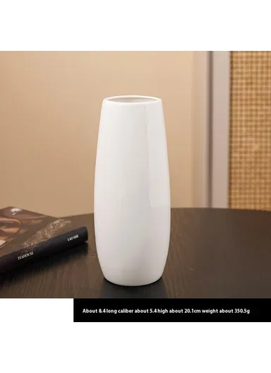 European Simple White Ceramic Vase Living Room Dining Table Decor Dried Fresh Flowers Hydroponic Plant Holder - Style H