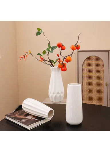 European Simple White Ceramic Vase Living Room Dining Table Decor Dried Fresh Flowers Hydroponic Plant Holder - Style H