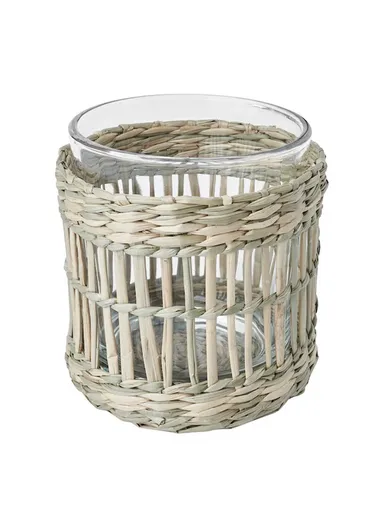 Handcrafted Sedge Glass Cup Tealight Candle Holder Decorative Tabletop Ornament