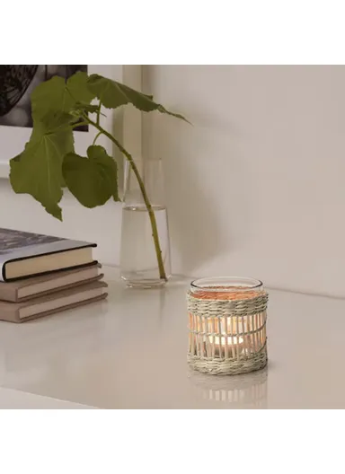 Handcrafted Sedge Glass Cup Tealight Candle Holder Decorative Tabletop Ornament