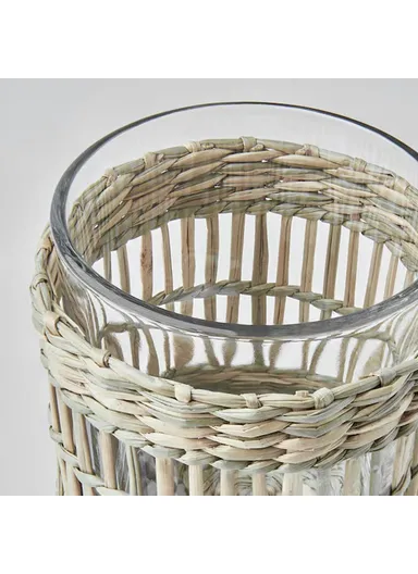 Handcrafted Sedge Glass Cup Tealight Candle Holder Decorative Tabletop Ornament