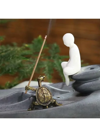 Creative Incense Holder Turtle Shaped Alloy Incense Burner Stand Ornament for Home Office Meditation - Cyan