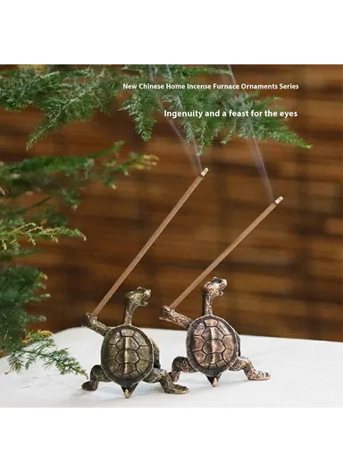 Creative Incense Holder Turtle Shaped Alloy Incense Burner Stand Ornament for Home Office Meditation - Red