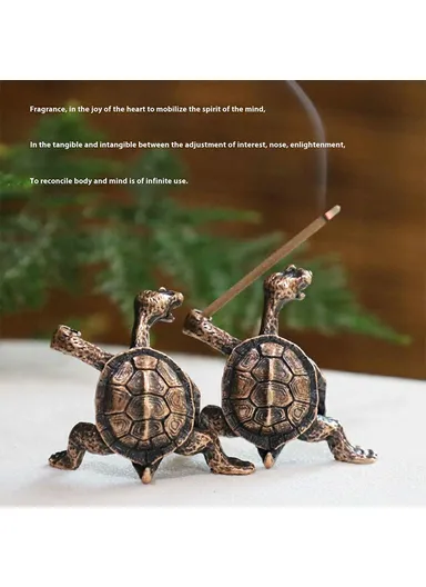 Creative Incense Holder Turtle Shaped Alloy Incense Burner Stand Ornament for Home Office Meditation - Red