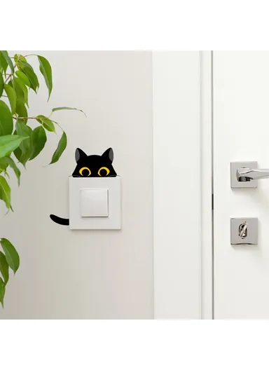 PVC Switch Sticker Black Cat Pattern Removable Wall Decal Home Decoration for Bedroom Living Room - AFH1211