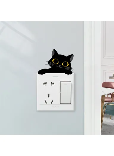 PVC Switch Sticker Black Cat Pattern Removable Wall Decal Home Decoration for Bedroom Living Room - AFH1211
