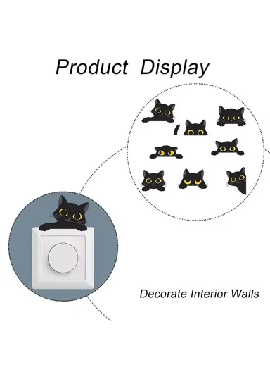 PVC Switch Sticker Black Cat Pattern Removable Wall Decal Home Decoration for Bedroom Living Room - AFH1211