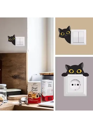 PVC Switch Sticker Black Cat Pattern Removable Wall Decal Home Decoration for Bedroom Living Room - AFH1211
