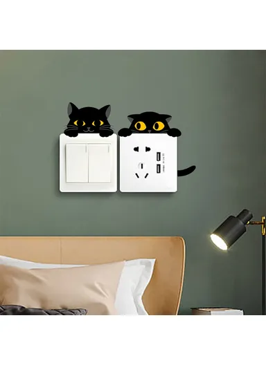 PVC Switch Sticker Black Cat Pattern Removable Wall Decal Home Decoration for Bedroom Living Room - AFH1211