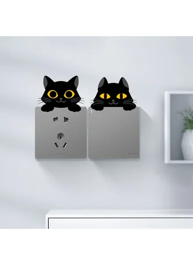 PVC Switch Sticker Black Cat Pattern Removable Wall Decal Home Decoration for Bedroom Living Room - AFH1211