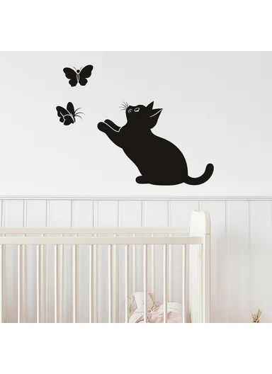 12 x 10cm Cartoon Cat and Butterfly Pattern Wall Decal for Children Room Removable PVC Sticker