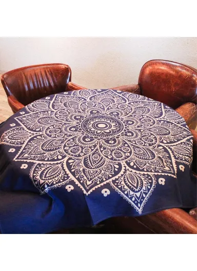 Square Cotton Linen Dining Table Cloth Cover 85 x 85cm - Henna Lotus