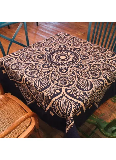Square Cotton Linen Dining Table Cloth Cover 85 x 85cm - Henna Lotus