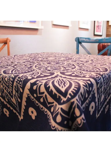 Square Cotton Linen Dining Table Cloth Cover 85 x 85cm - Henna Lotus