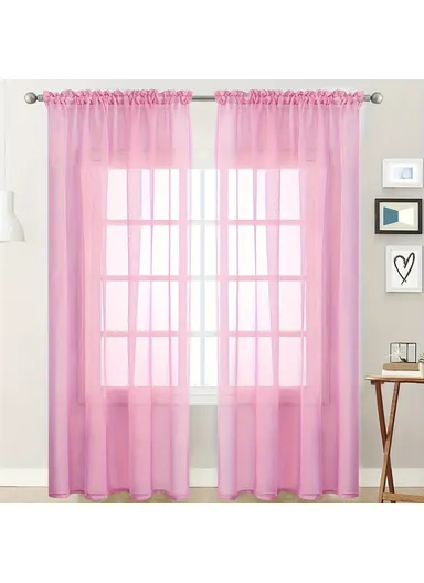 100x130cm Solid Color Semi Sheer Curtain Panel Rod Pocket Design Tulle Blind Window Treatment - Pink