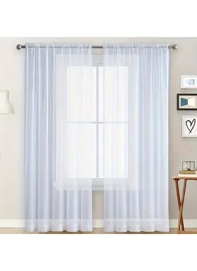 100x130cm Solid Color Semi Sheer Curtain Panel Rod Pocket Design Tulle Blind Window Treatment - White