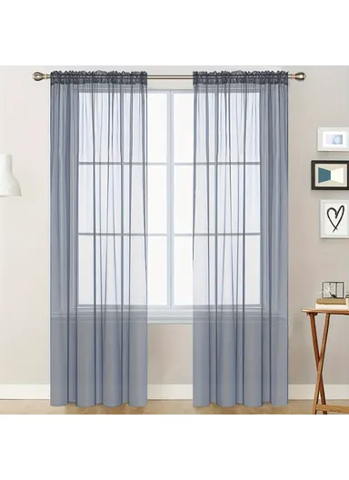 100x130cm Solid Color Semi Sheer Curtain Panel Rod Pocket Design Tulle Blind Window Treatment - Grey