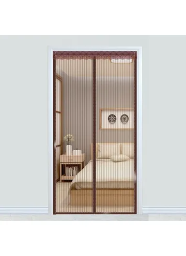 Magnetic Mesh Door Curtain Auto Close Insect Screen Quiet Operation Fly Screen (Without Hook) - Coffee Stripe