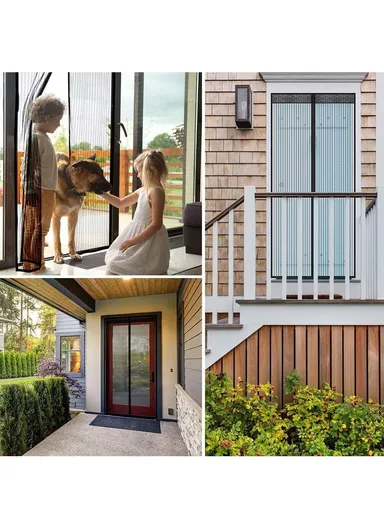 Magnetic Mesh Door Curtain Auto Close Insect Screen Quiet Operation Fly Screen (Without Hook) - Coffee Stripe