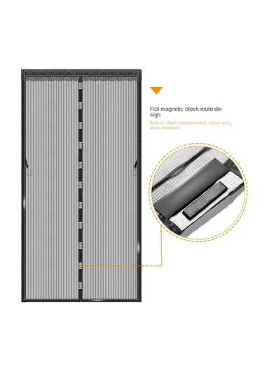 Magnetic Mesh Door Curtain Auto Close Insect Screen Quiet Operation Fly Screen (Without Hook) - Black Stripe