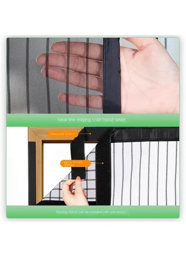 Magnetic Mesh Door Curtain Auto Close Insect Screen Quiet Operation Fly Screen (Without Hook) - Black Stripe