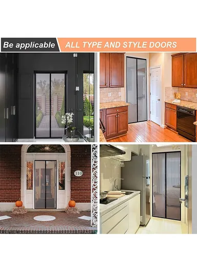 Magnetic Mesh Door Curtain Auto Close Insect Screen Quiet Operation Fly Screen (Without Hook) - Black Stripe