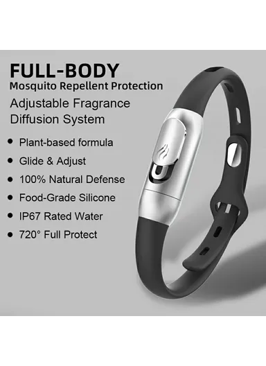 Essential Oil Mosquito Repellent Bracelet Insect Protection Silicone Wristband F5 - Black