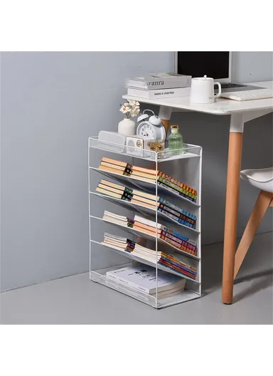Movable Desk Side Storage Rack with Wheels Multi-Tier Book Organizer Slim Rolling Cart - Silver / Large