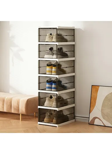 6 Layer No Installation Foldable Shoe Box Transparent Plastic Stackable Storage Container - Transparent Grey