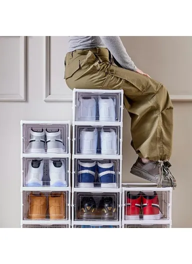 6 Layer No Installation Foldable Shoe Box Transparent Plastic Stackable Storage Container - Transparent Grey