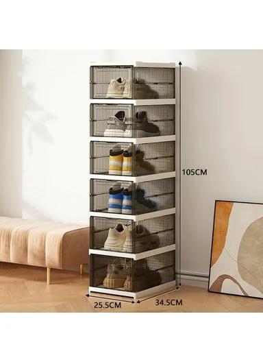 6 Layer No Installation Foldable Shoe Box Transparent Plastic Stackable Storage Container - Transparent Grey