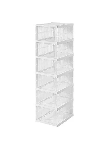 6 Layer No Installation Foldable Shoe Box Transparent Plastic Stackable Storage Container - Transparent
