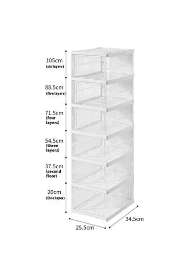 6 Layer No Installation Foldable Shoe Box Transparent Plastic Stackable Storage Container - Transparent