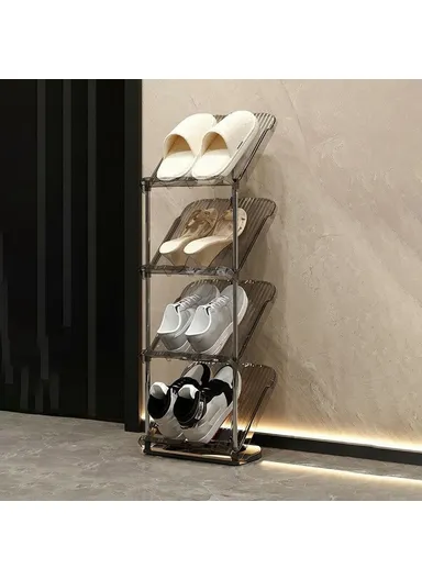 4 Tiers Pipe Narrow Shoe Rack Easy Assembly Space Saving Storage Shelf - Transparent Grey