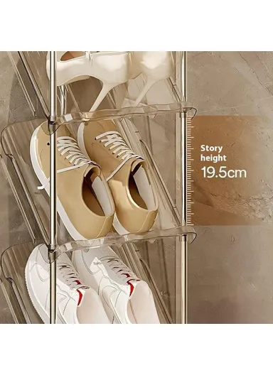 4 Tiers Pipe Narrow Shoe Rack Easy Assembly Space Saving Storage Shelf - Transparent Grey