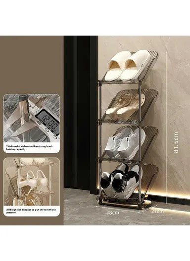 4 Tiers Pipe Narrow Shoe Rack Easy Assembly Space Saving Storage Shelf - Transparent Grey
